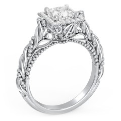 Vintage Diamond Engagement Ring with Accents and Halo Setting - "The Rita" – 10K White Gold with Lab Diamond