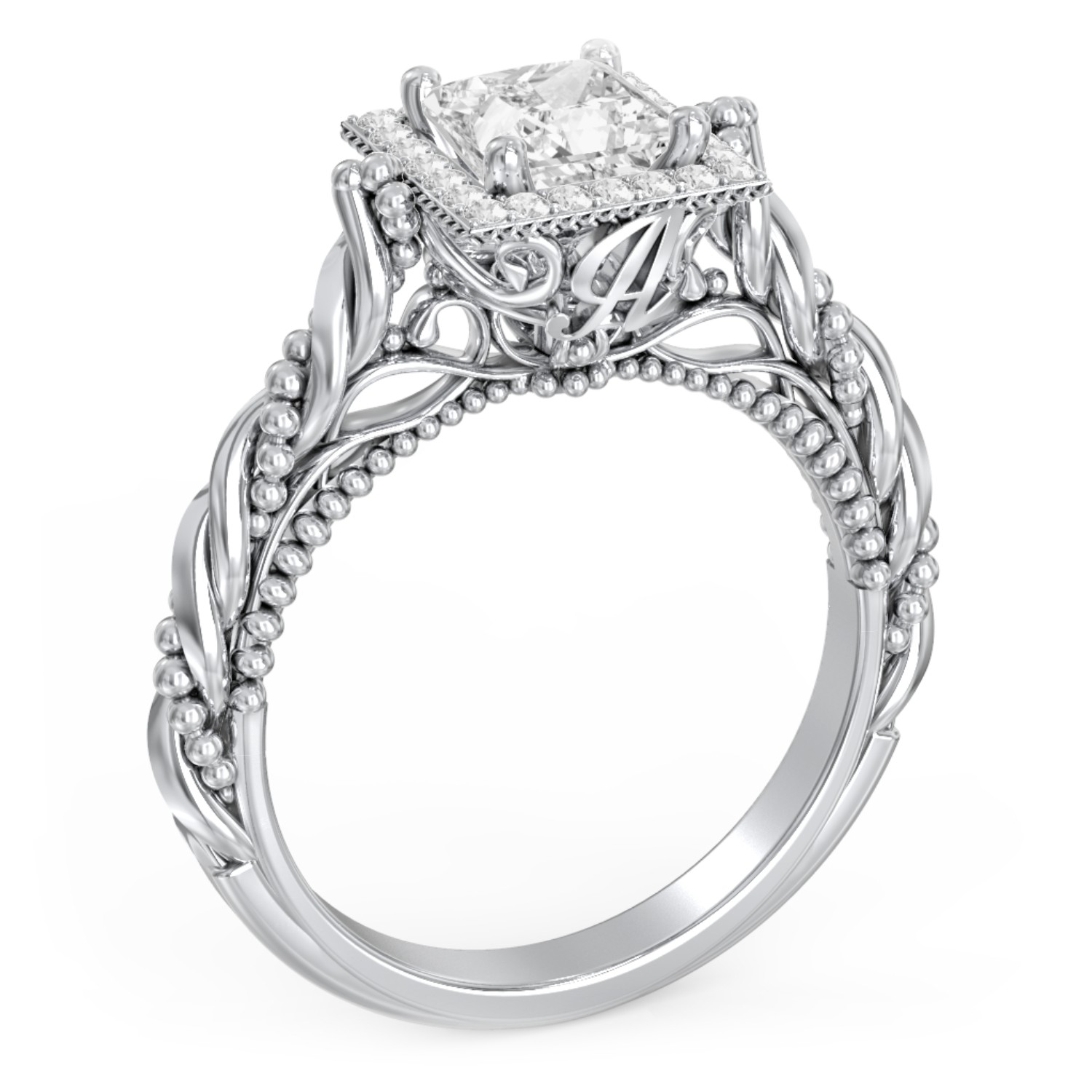 Personalized Vintage Diamond Engagement Ring with Accents and Halo Setting - "The Rita"