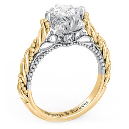 Vintage Solitaire Diamond Engagement Ring with Accents and Floral Setting - "The Rita" in 10K Solid Yellow Gold with 04LABDIAM-PC-1.00-SI1-F-G and Lab Diamond