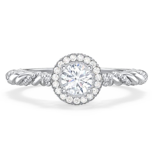 Vintage Diamond Engagement Ring with Accents and Halo Setting - "The Rita" – 10K White Gold with Lab Diamond