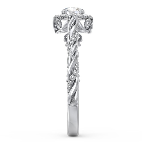 Vintage Diamond Engagement Ring with Accents and Halo Setting - "The Rita" – 10K White Gold with Lab Diamond