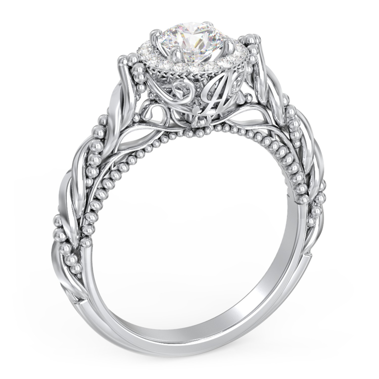 Personalized Vintage Diamond Engagement Ring with Accents and Halo Setting - "The Rita"