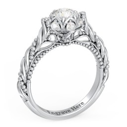 Vintage Solitaire Diamond Engagement Ring with Accents and Floral Setting - "The Rita"