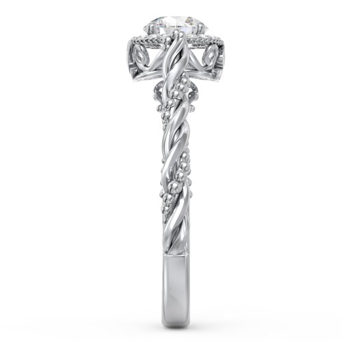 Vintage Diamond Engagement Ring with Accents and Halo Setting - "The Rita" – 10K White Gold with Lab Diamond