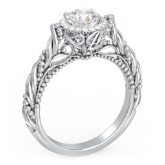 Vintage Diamond Engagement Ring with Accents and Halo Setting - "The Rita" – 10K Yellow Gold with Lab Diamond