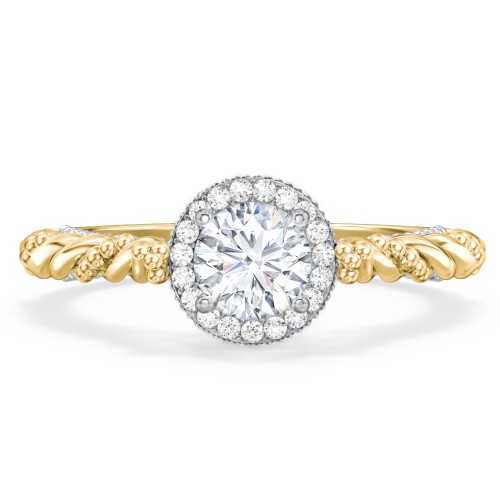 Vintage Diamond Engagement Ring with Accents and Halo Setting - "The Rita" – 10K Yellow Gold with Lab Diamond