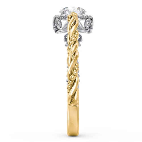Vintage Diamond Engagement Ring with Accents and Halo Setting - "The Rita" – 10K Yellow Gold with Lab Diamond