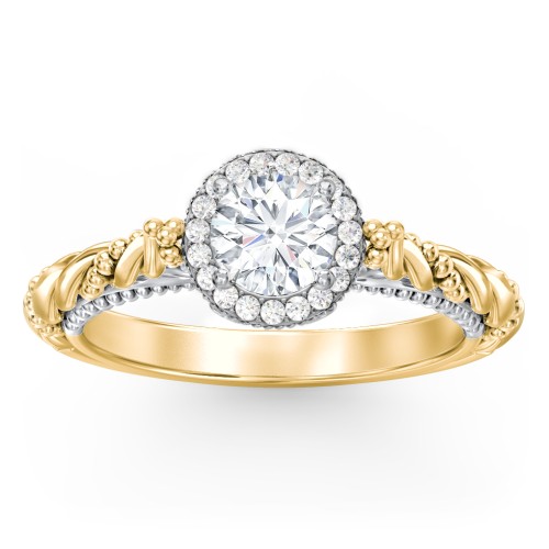 Vintage Diamond Engagement Ring with Accents and Halo Setting - "The Rita" – 10K Yellow Gold with Lab Diamond