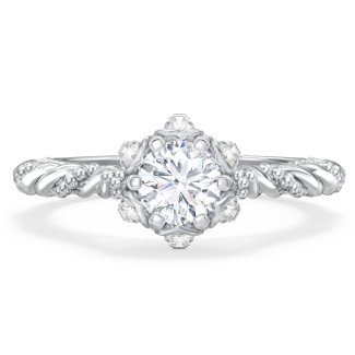 Vintage Solitaire Diamond Engagement Ring with Accents and Floral ...