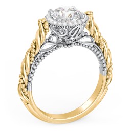 Vintage Diamond Engagement Ring with Accents and Halo Setting - "The Rita" in 10K Solid Yellow Gold with 04LABDIAM-RD-1.00-SI1-F-VG and Lab Diamond