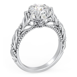 Vintage Solitaire Diamond Engagement Ring with Accents and Floral Setting - "The Rita"