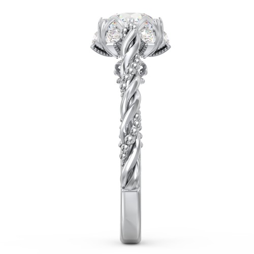 Vintage Solitaire Diamond Engagement Ring with Accents and Floral Setting - "The Rita" – 10K White Gold with Lab Diamond