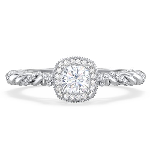 Vintage Diamond Engagement Ring with Accents and Halo Setting - "The Rita" – 10K White Gold with Lab Diamond