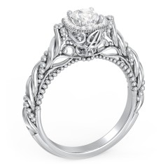 Vintage Diamond Engagement Ring with Accents and Halo Setting - "The Rita" – 10K White Gold with Lab Diamond