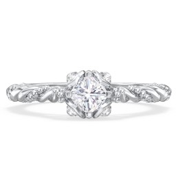 Vintage Solitaire Diamond Engagement Ring with Accents and Floral Setting - "The Rita"