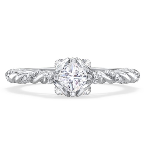 Vintage Solitaire Diamond Engagement Ring with Accents and Floral Setting - "The Rita" – 10K White Gold with Lab Diamond