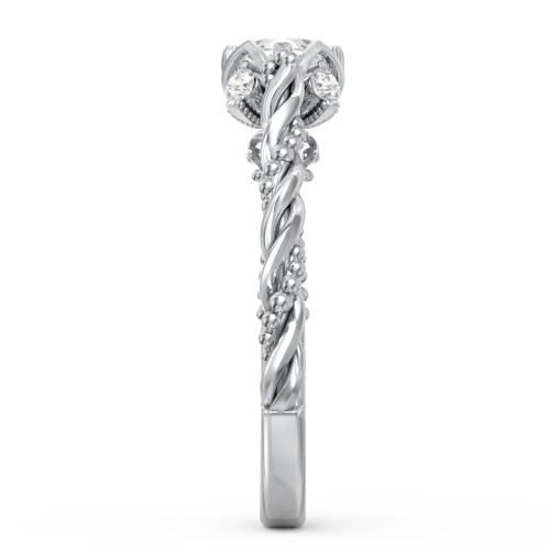 Vintage Solitaire Diamond Engagement Ring with Accents and Floral Setting - "The Rita" – 10K White Gold with Lab Diamond