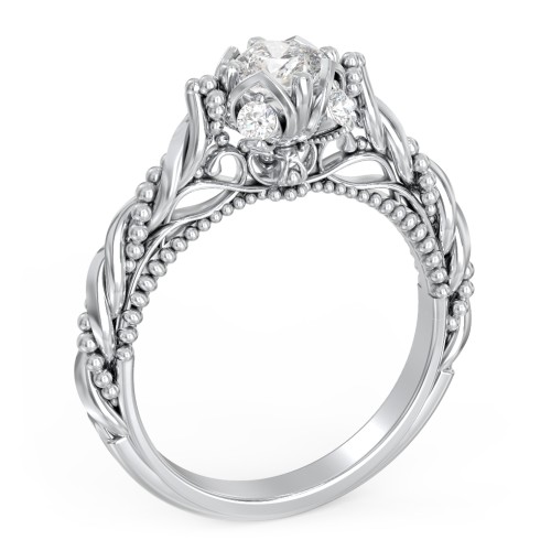 Vintage Solitaire Diamond Engagement Ring with Accents and Floral Setting - "The Rita"