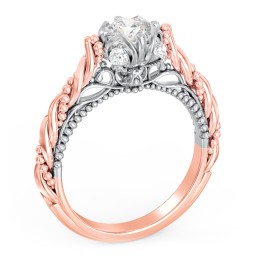Vintage Solitaire Diamond Engagement Ring with Accents and Floral Setting - "The Rita" in 10K Solid Rose Gold