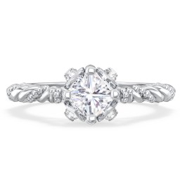 Vintage Solitaire Diamond Engagement Ring with Accents and Floral Setting - "The Rita"