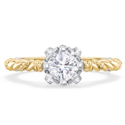 Vintage Solitaire Diamond Engagement Ring with Accents and Floral Setting - "The Rita" in 10K Solid Yellow Gold