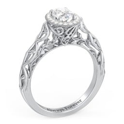 Diamond Halo Engagement Ring with Leaf and Vine Details - "The Ava"