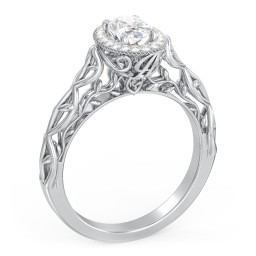 Diamond Halo Engagement Ring with Leaf and Vine Details - "The Ava"