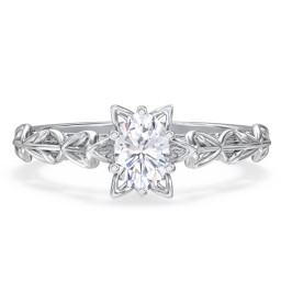 Solitaire Diamond Engagement Ring with Leaf and Vine Details - "The Ava"