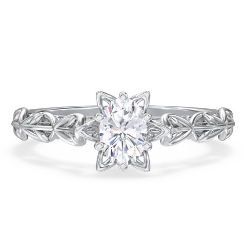 Solitaire Diamond Engagement Ring with Leaf and Vine Details - "The Ava" – 10K White Gold