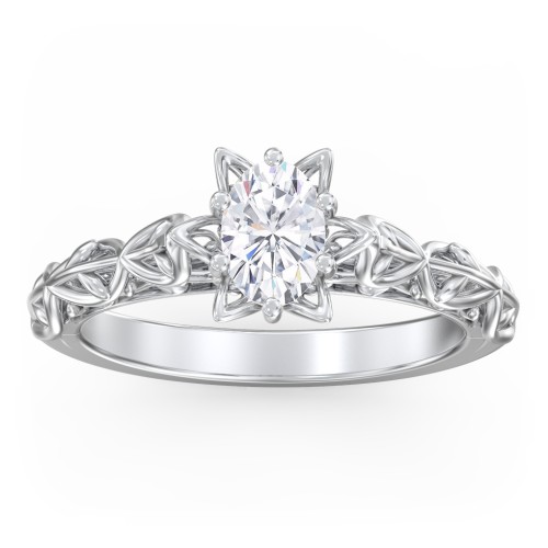 Solitaire Diamond Engagement Ring with Leaf and Vine Details - "The Ava" – 10K White Gold