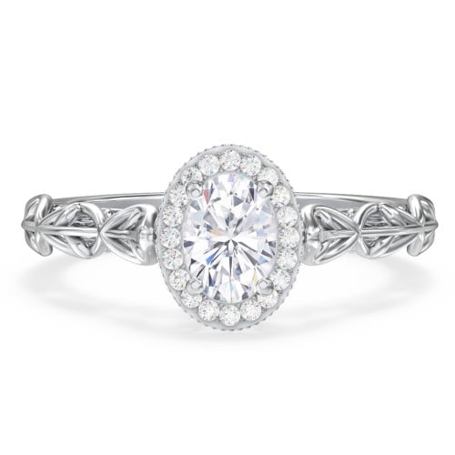 Diamond Halo Engagement Ring with Leaf and Vine Details - "The Ava"
