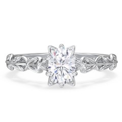 Solitaire Diamond Engagement Ring with Leaf and Vine Details - "The Ava" – 10K White Gold