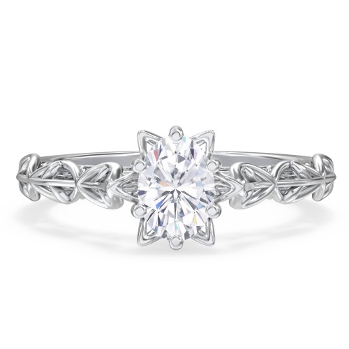 Solitaire Diamond Engagement Ring with Leaf and Vine Details - "The Ava" – 10K White Gold