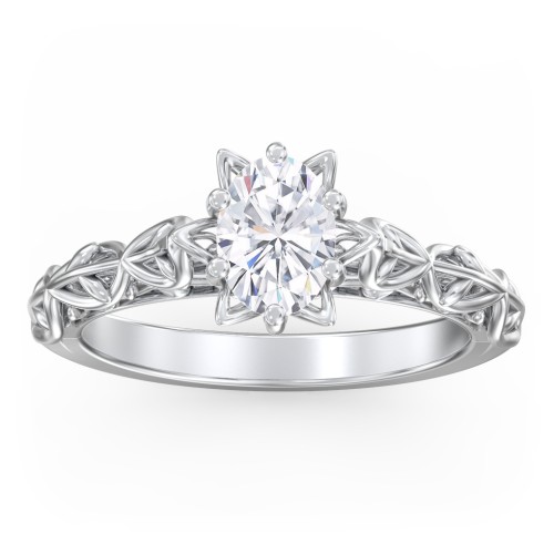 Solitaire Diamond Engagement Ring with Leaf and Vine Details - "The Ava" – 10K White Gold