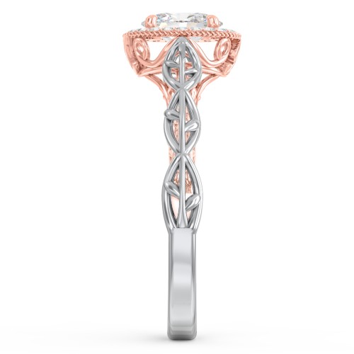 Diamond Halo Engagement Ring with Leaf and Vine Details - "The Ava" – 14K White Gold with Lab Diamond