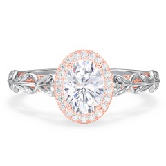 Diamond Halo Engagement Ring with Leaf and Vine Details - "The Ava" – 10K Yellow Gold with Lab Diamond