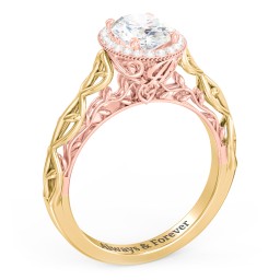 Diamond Halo Engagement Ring with Leaf and Vine Details - "The Ava" in 10K Solid Yellow Gold with Lab Diamond and 04LABDIAM-OV-1.00-SI1-G-G
