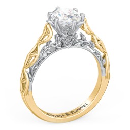 Solitaire Diamond Engagement Ring with Leaf and Vine Details - "The Ava" in 10K Solid Yellow Gold with 04LABDIAM-OV-1.00-SI1-G-G