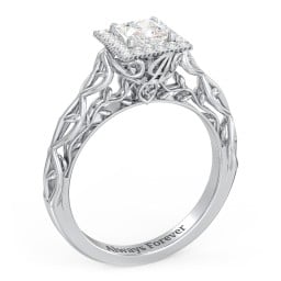 Diamond Halo Engagement Ring with Leaf and Vine Details - "The Ava"