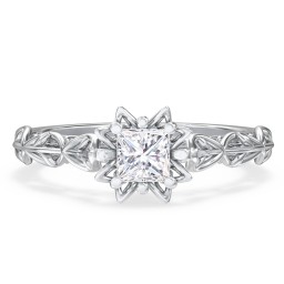 Solitaire Diamond Engagement Ring with Leaf and Vine Details - "The Ava"