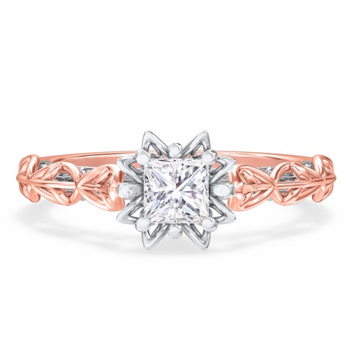 Solitaire Diamond Engagement Ring with Leaf and Vine Details - "The Ava" – 10K Rose Gold