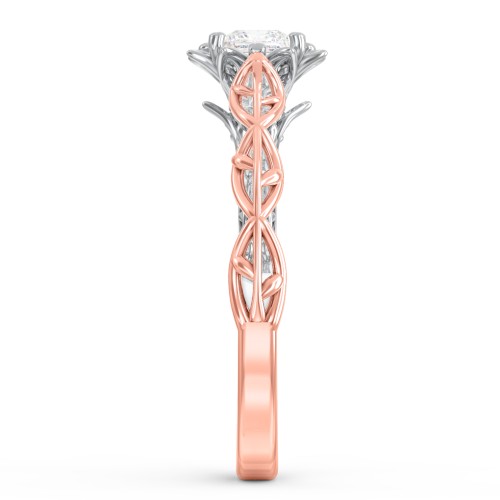 Solitaire Diamond Engagement Ring with Leaf and Vine Details - "The Ava" – 10K Rose Gold