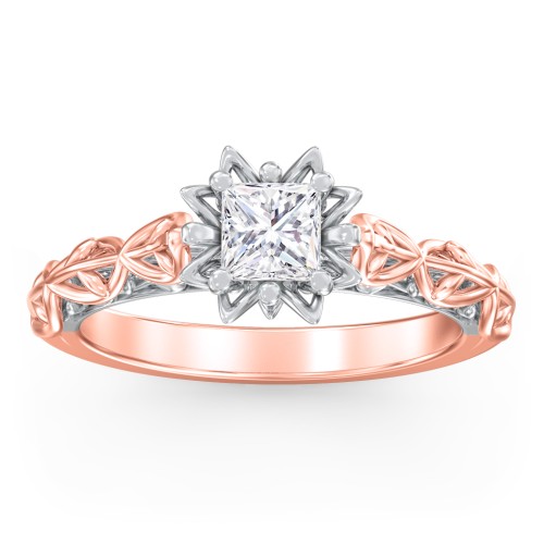 Solitaire Diamond Engagement Ring with Leaf and Vine Details - "The Ava" – 10K Rose Gold