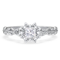 Solitaire Diamond Engagement Ring with Leaf and Vine Details - "The Ava" – 10K White Gold