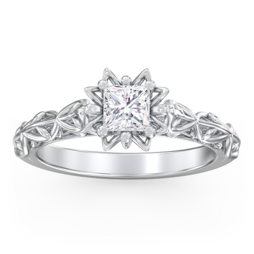 Solitaire Diamond Engagement Ring with Leaf and Vine Details - "The Ava" – 10K White Gold