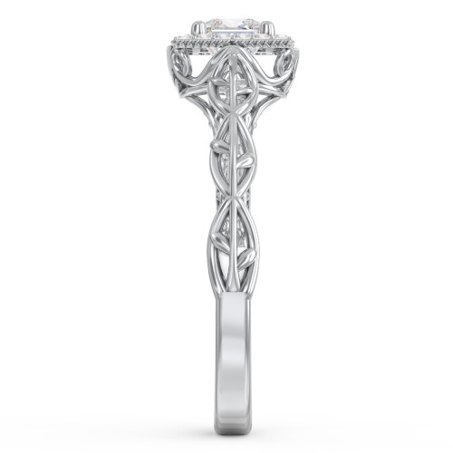 Diamond Halo Engagement Ring with Leaf and Vine Details - "The Ava" – 10K White Gold with Lab Diamond