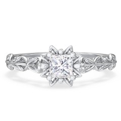Solitaire Diamond Engagement Ring with Leaf and Vine Details - "The Ava"