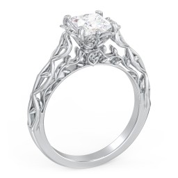 Solitaire Diamond Engagement Ring with Leaf and Vine Details - "The Ava"