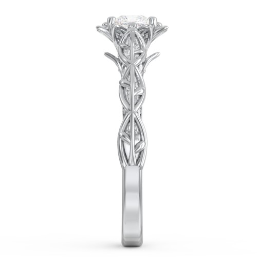 Solitaire Diamond Engagement Ring with Leaf and Vine Details - "The Ava"