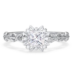 Solitaire Diamond Engagement Ring with Leaf and Vine Details - "The Ava" – 10K White Gold
